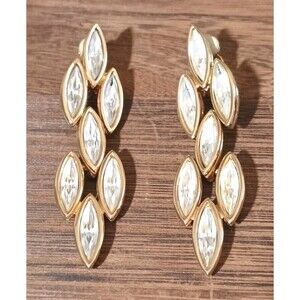 Swarovski Marquis Crystal Gold Tone Clip Drop Vintage Earrings